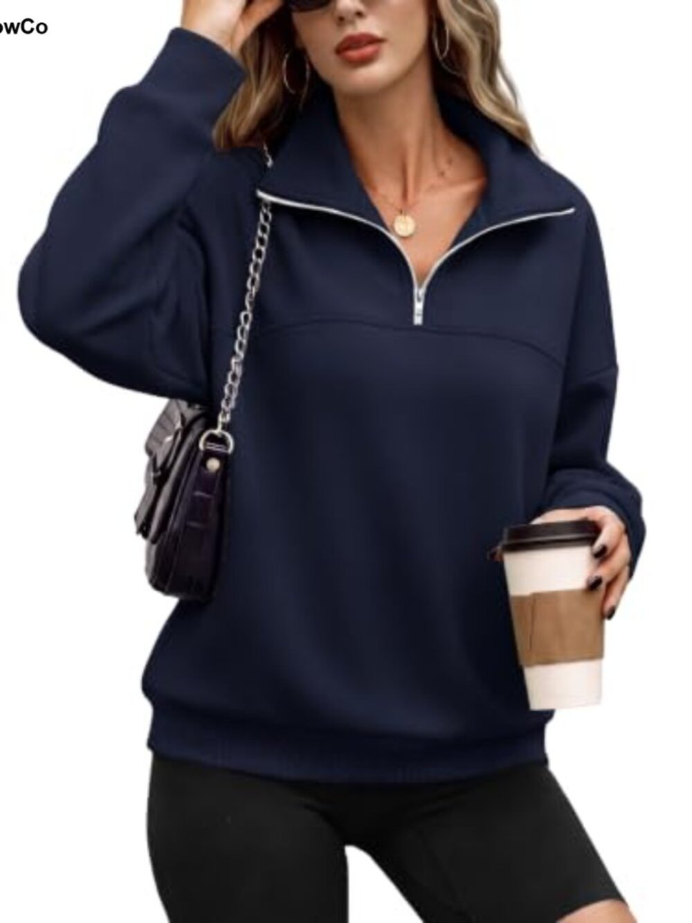 Half Zip Fleece Pullover Sweatshirt Oversized Cropped Mock Neck Women